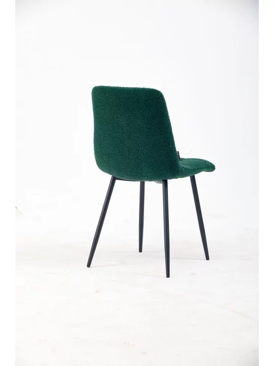 Grid-Tufted Dining Chair | Modern Teddy Fabric Chair in Forest Gree...