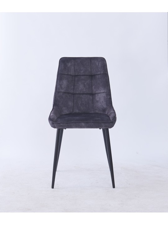 Grid-Tufted Dining Chair | Modern Velvet Chair in Charcoal Grey | B...