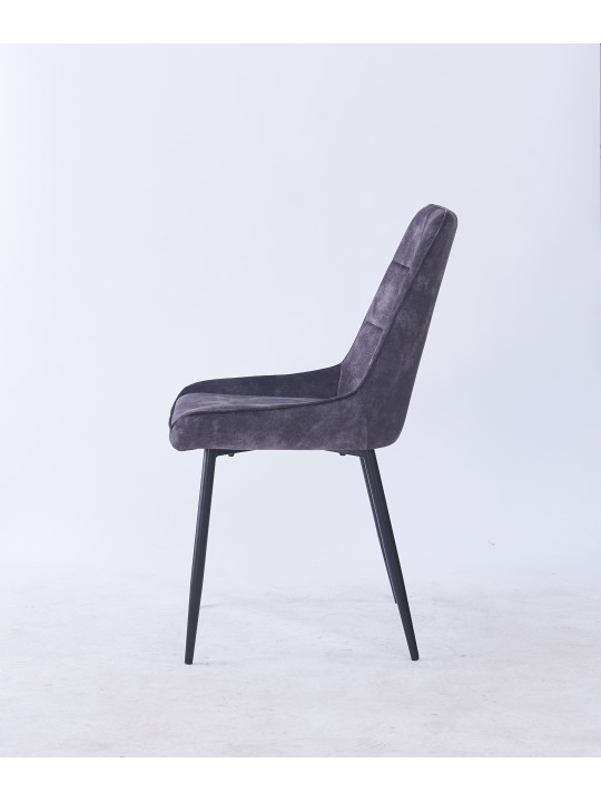Grid-Tufted Dining Chair | Modern Velvet Chair in Charcoal Grey | B...