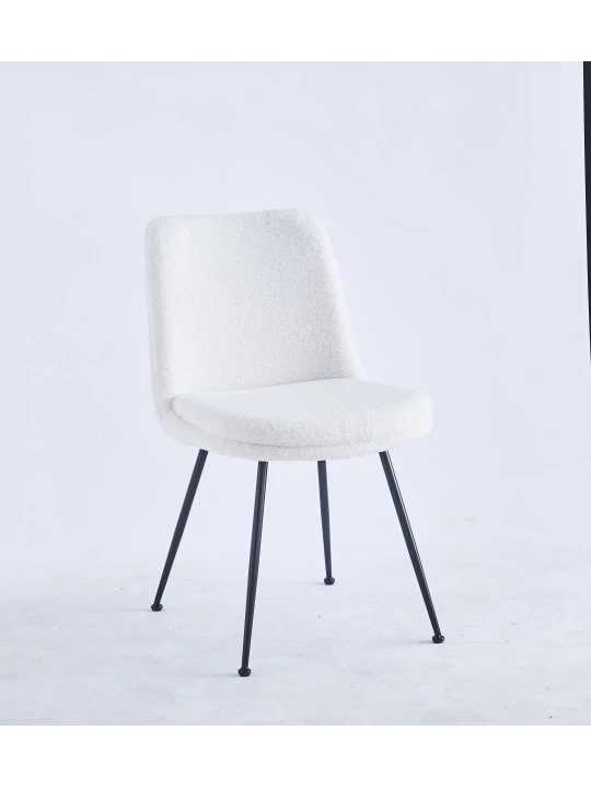 Modern Teddy Dining Chair | Minimalist Bouclé Chair in Cream | Blac...
