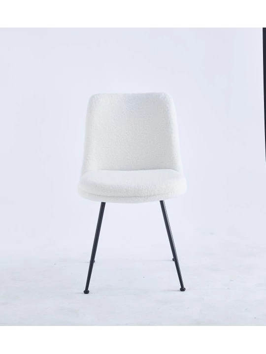 Modern Teddy Dining Chair | Minimalist Bouclé Chair in Cream | Blac...