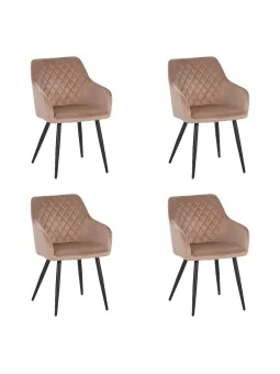 Set of 4 FLINDY Quilted Velvet Dining Chair with Diamond Pattern