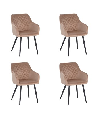 Set of 4 FLINDY Quilted Velvet Dining Chair with Diamond Pattern