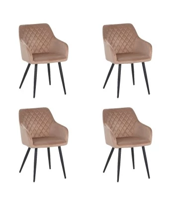 Set of 4 FLINDY Quilted Velvet Dining Chair with Diamond Pattern