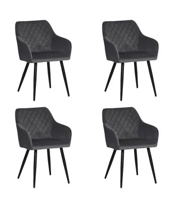 Set of 4 FLINDY Quilted Velvet Dining Chair with Diamond Pattern