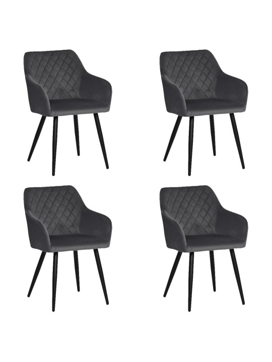 Set of 4 FLINDY Quilted Velvet Dining Chair with Diamond Pattern