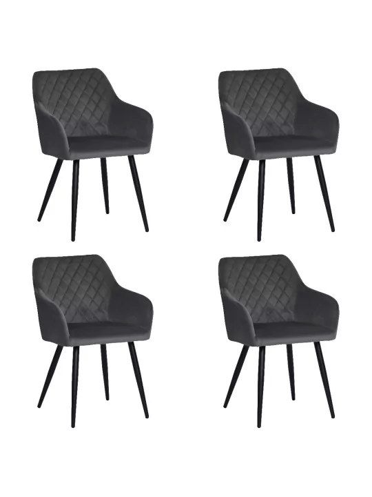 Set of 4 FLINDY Quilted Velvet Dining Chair with Diamond Pattern