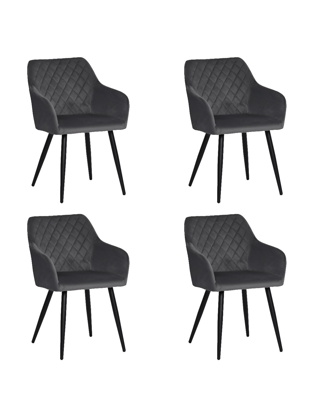 Set of 4 FLINDY Quilted Velvet Dining Chair with Diamond Pattern