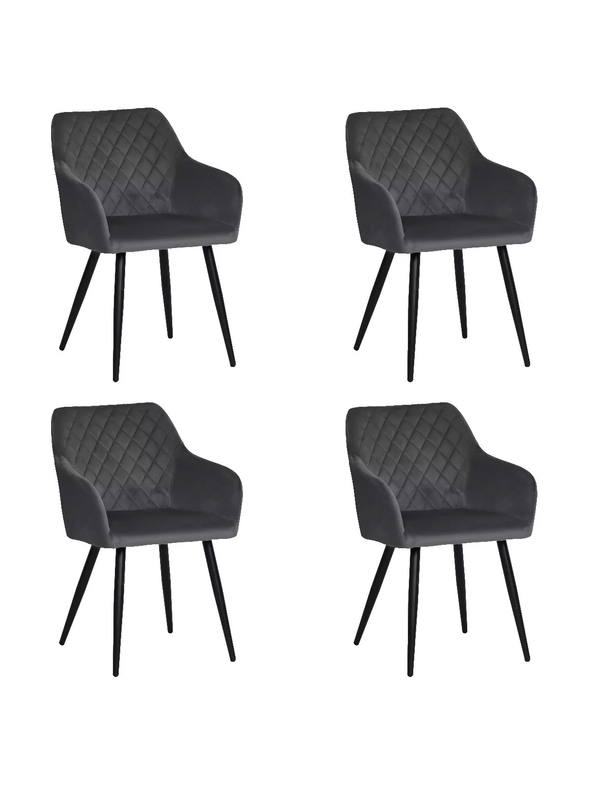 Set of 4 FLINDY Quilted Velvet Dining Chair with Diamond Pattern