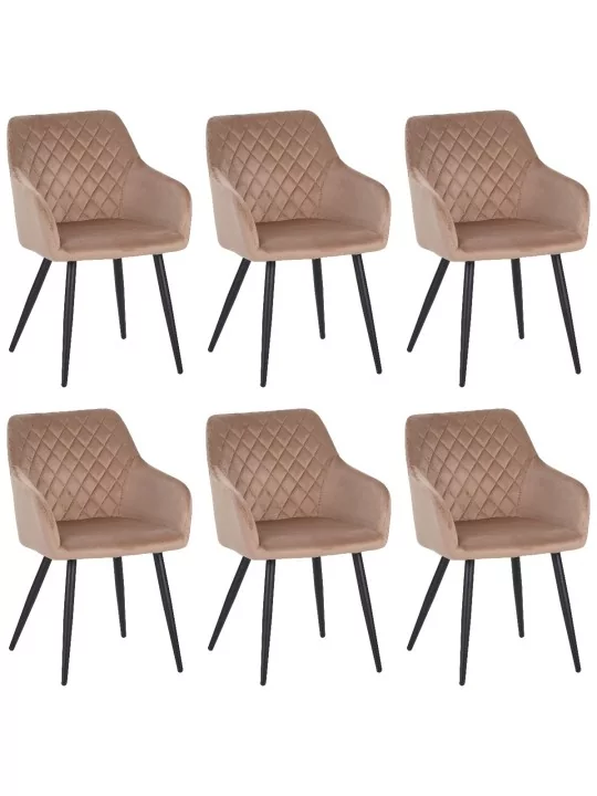 Set of 6 FLINDY Quilted Velvet Dining Chair with Diamond Pattern