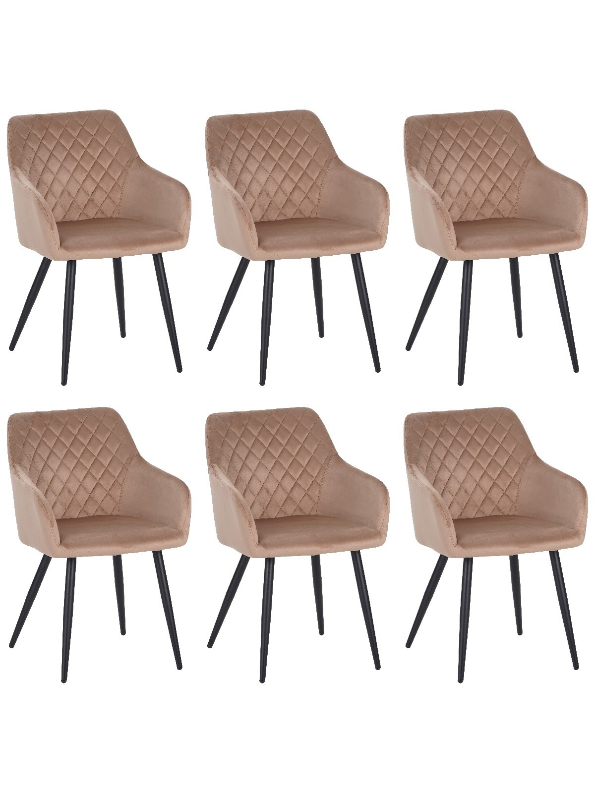 Set of 6 FLINDY Quilted Velvet Dining Chair with Diamond Pattern