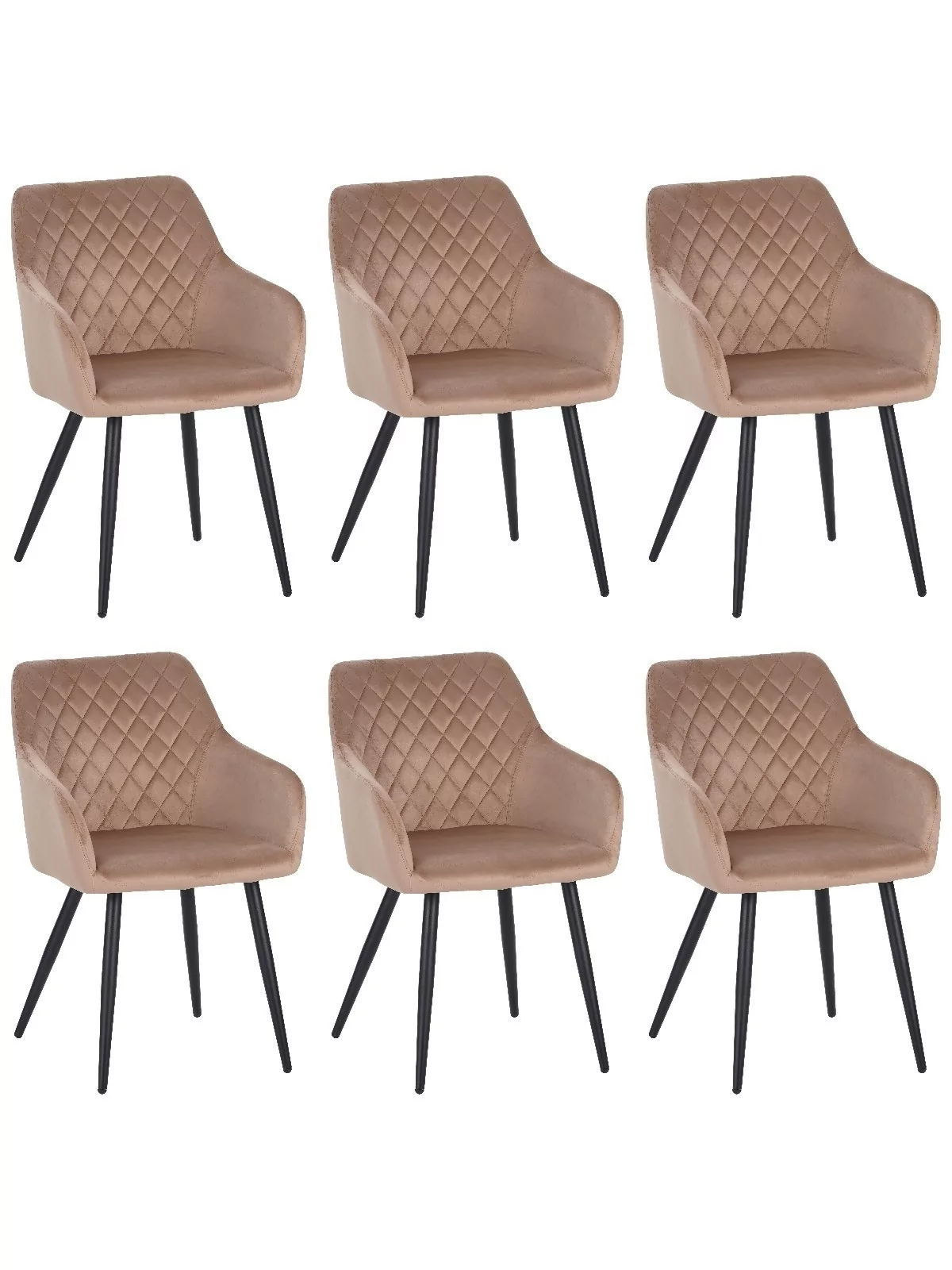 Set of 6 FLINDY Quilted Velvet Dining Chair with Diamond Pattern