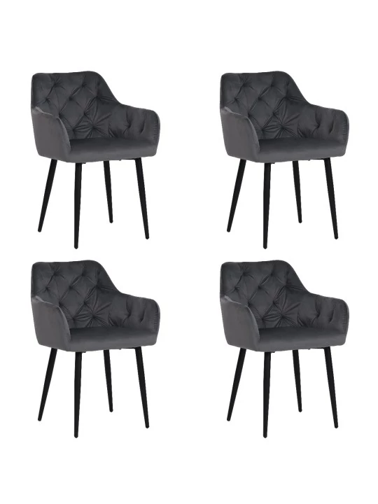 Lot de 4 MARIO Fauteuil en Velours Capitonné au Style Contemporain ...
