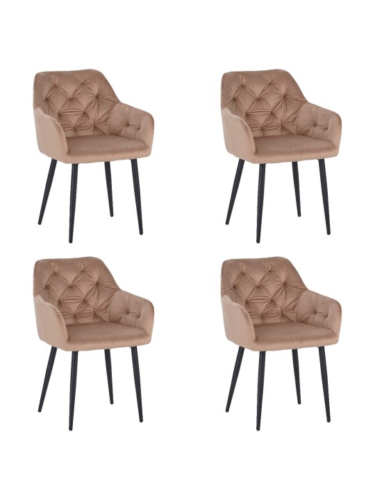 Lot de 4 MARIO Fauteuil en Velours Capitonné au Style Contemporain ...