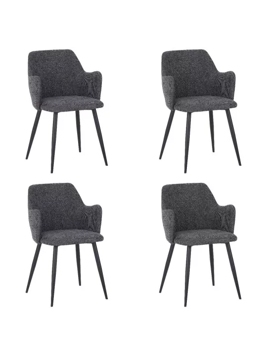 Set of 4 LANCE Contemporary Linen Dining Chair with Armrests