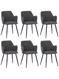 Set of 6 LANCE Contemporary Linen Dining Chair with Armrests