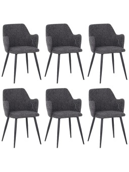 Set of 6 LANCE Contemporary Linen Dining Chair with Armrests