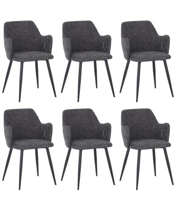 Set of 6 LANCE Contemporary Linen Dining Chair with Armrests