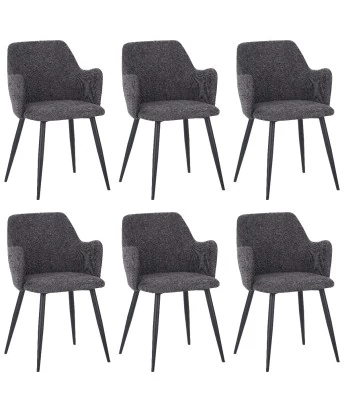 Set of 6 LANCE Contemporary Linen Dining Chair with Armrests