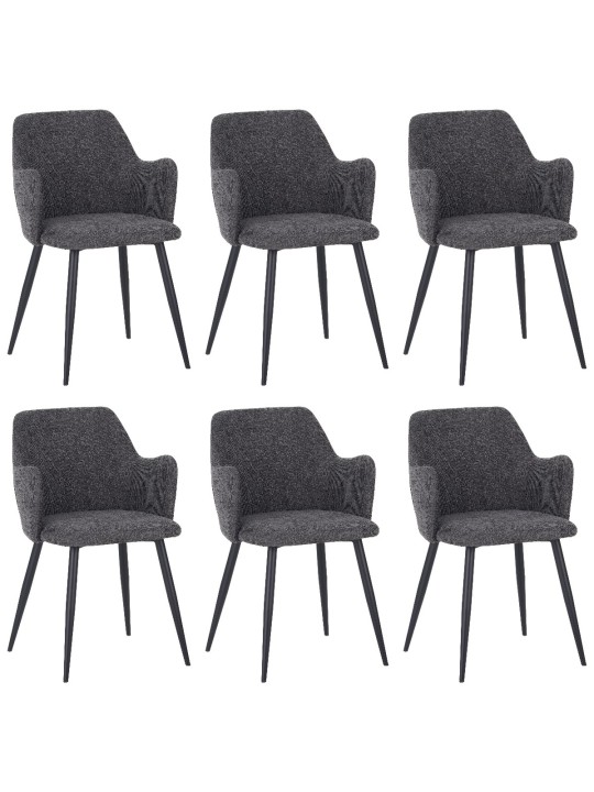 Set of 6 LANCE Contemporary Linen Dining Chair with Armrests