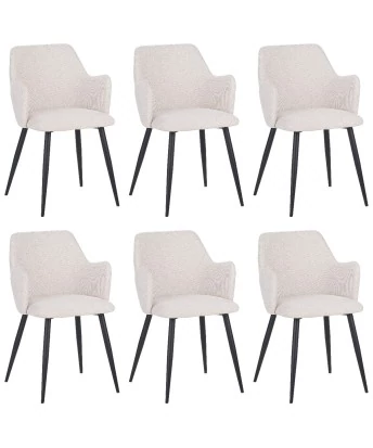 Set of 6 LANCE Contemporary Linen Dining Chair with Armrests