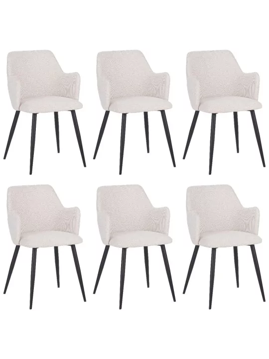 Set of 6 LANCE Contemporary Linen Dining Chair with Armrests