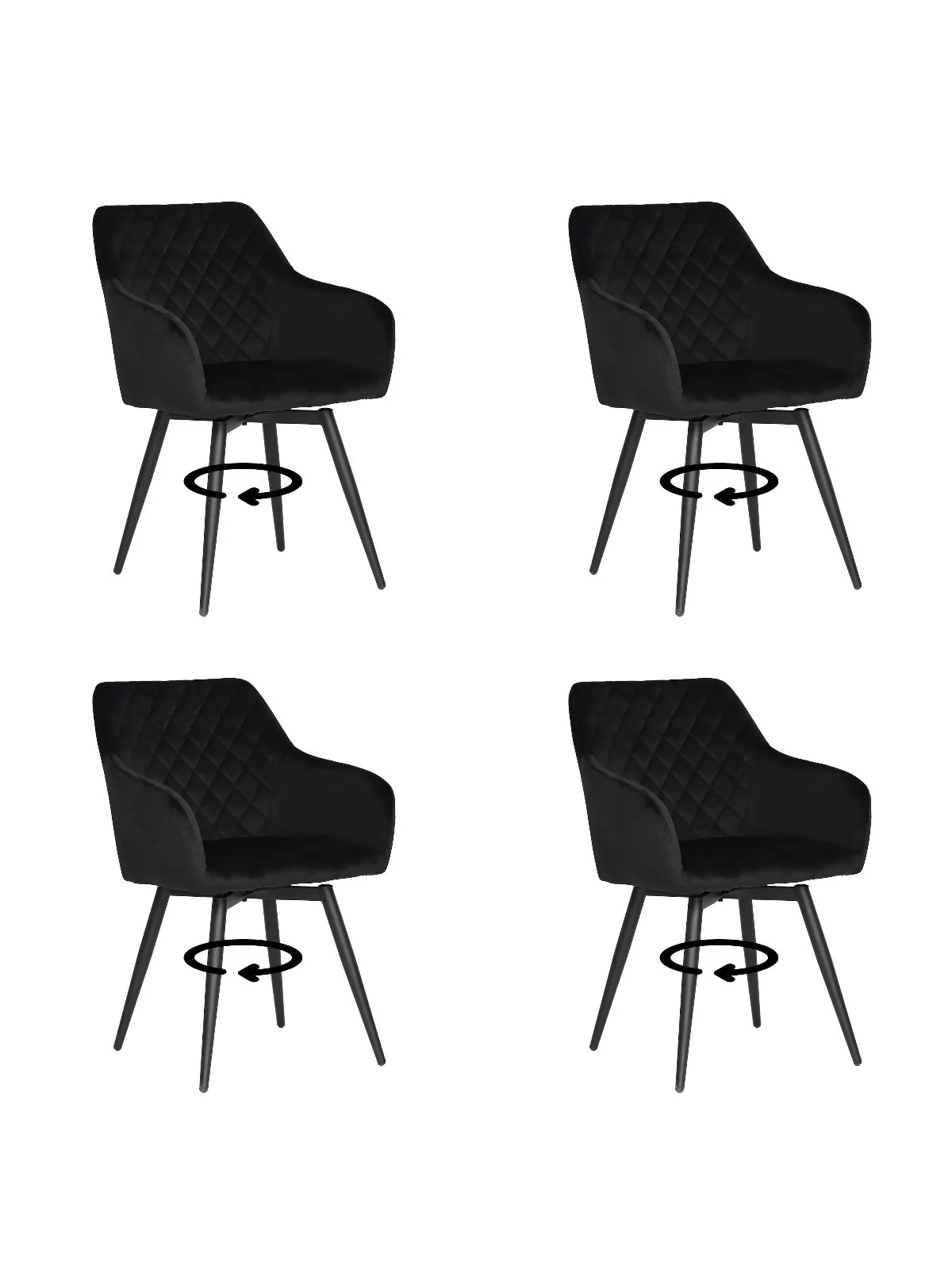 Set of 4 CARLO-SWISwivel Quilted Velvet Dining Chair with Diamond P...