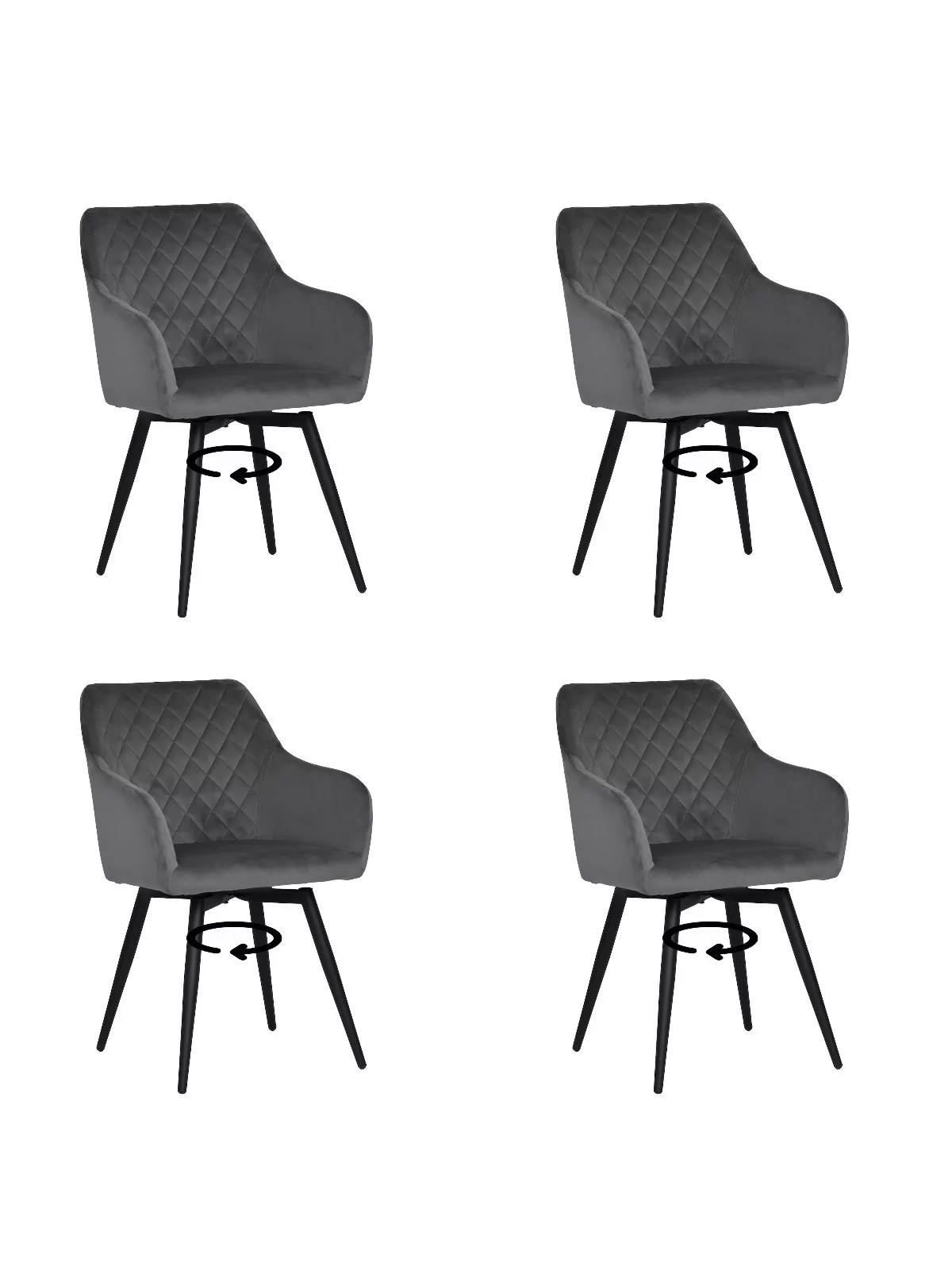 Set of 4 CARLO-SWISwivel Quilted Velvet Dining Chair with Diamond P...