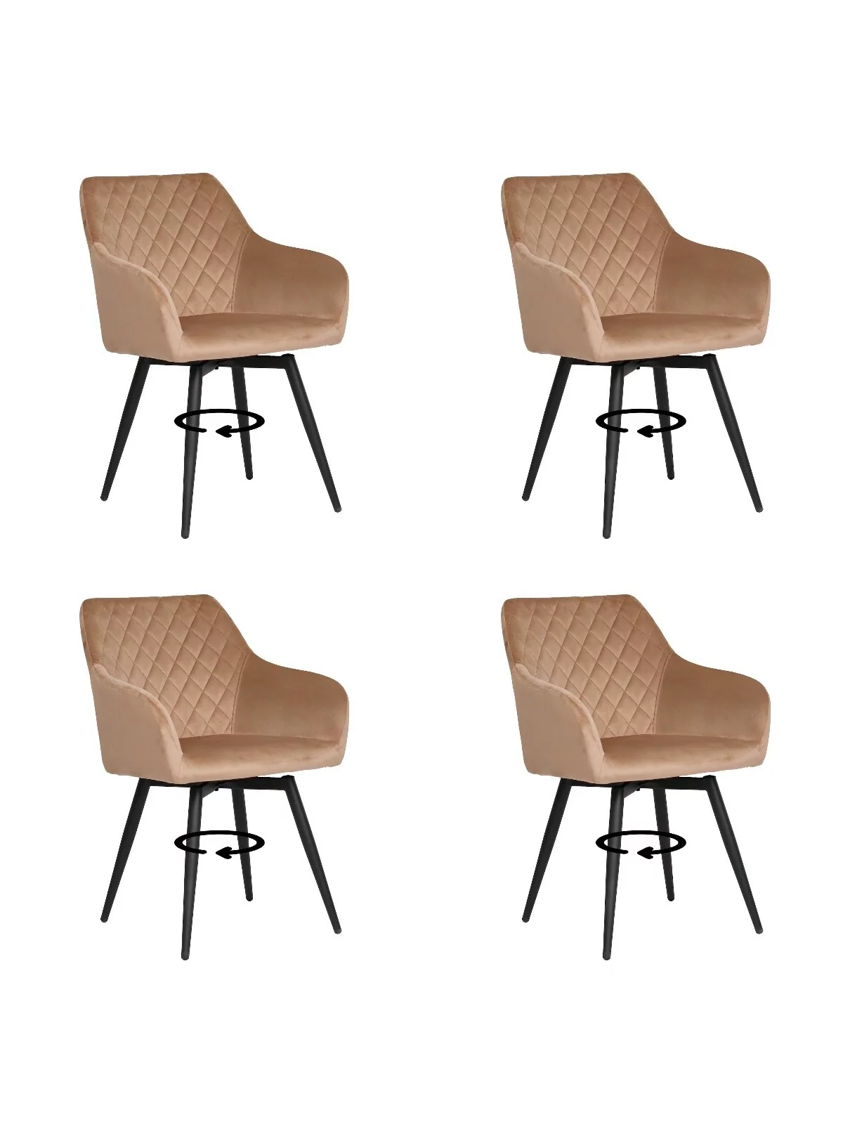 Set of 4 CARLO-SWISwivel Quilted Velvet Dining Chair with Diamond P...