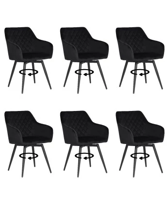 Set of 6 CARLO-SWI Swivel Quilted Velvet Dining Chair with Diamond ...
