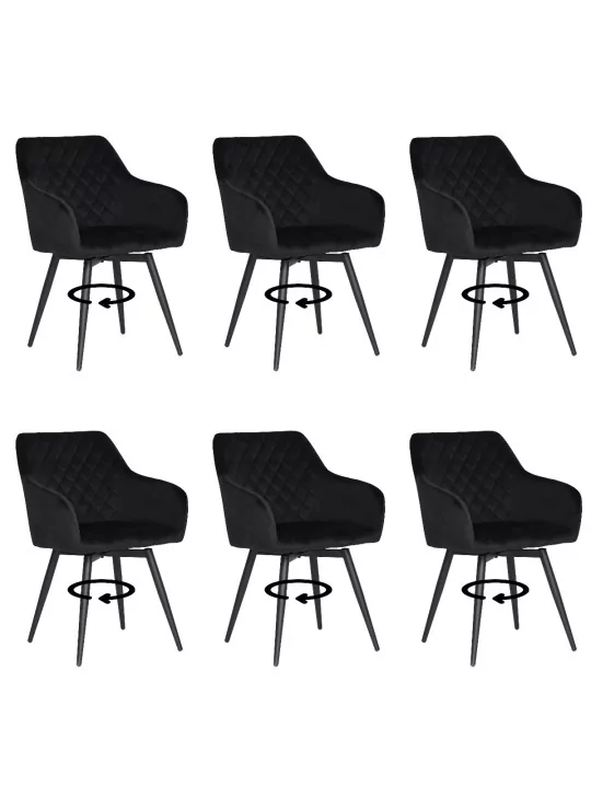 Set of 6 CARLO-SWI Swivel Quilted Velvet Dining Chair with Diamond ...