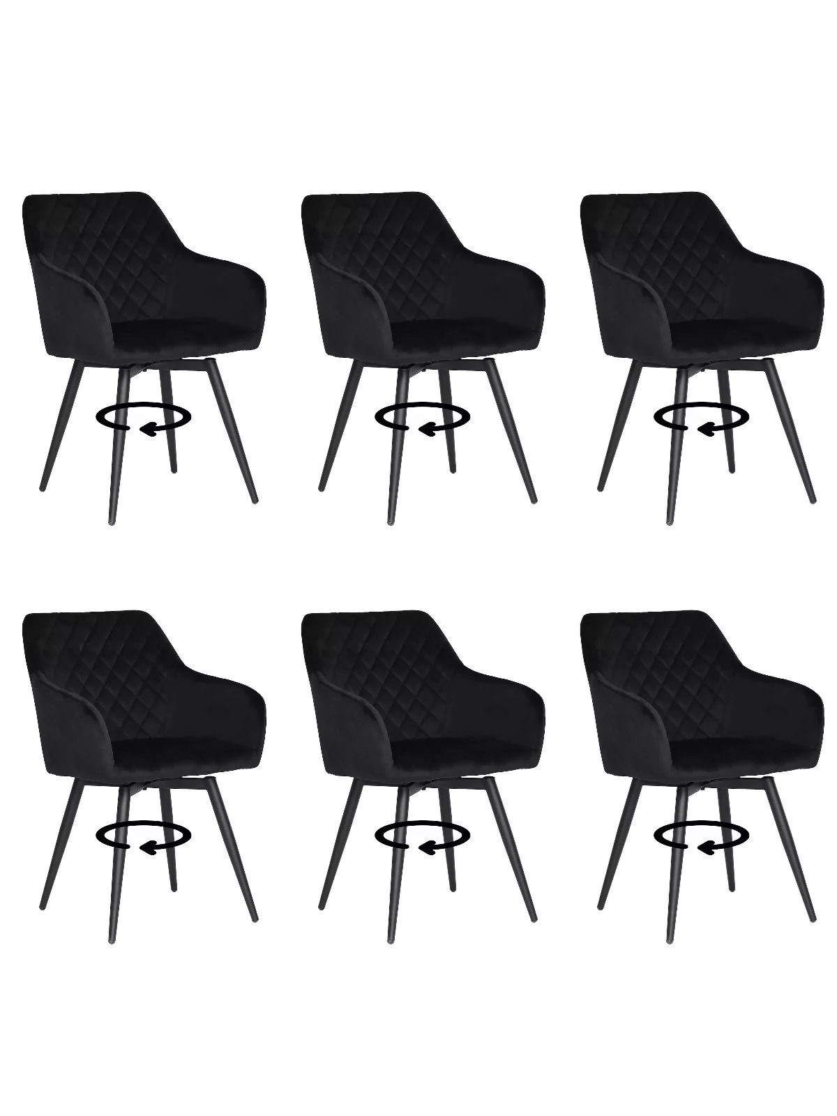 Set of 6 CARLO-SWI Swivel Quilted Velvet Dining Chair with Diamond ...