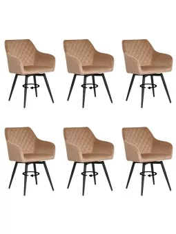 Set of 6 CARLO-SWI Swivel Quilted Velvet Dining Chair with Diamond ...