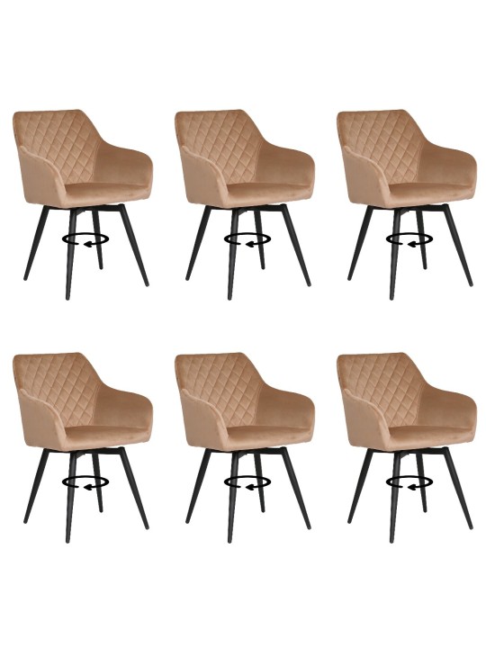 Set of 6 CARLO-SWI Swivel Quilted Velvet Dining Chair with Diamond ...