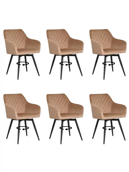Set of 6 CARLO-SWI Swivel Quilted Velvet Dining Chair with Diamond ...