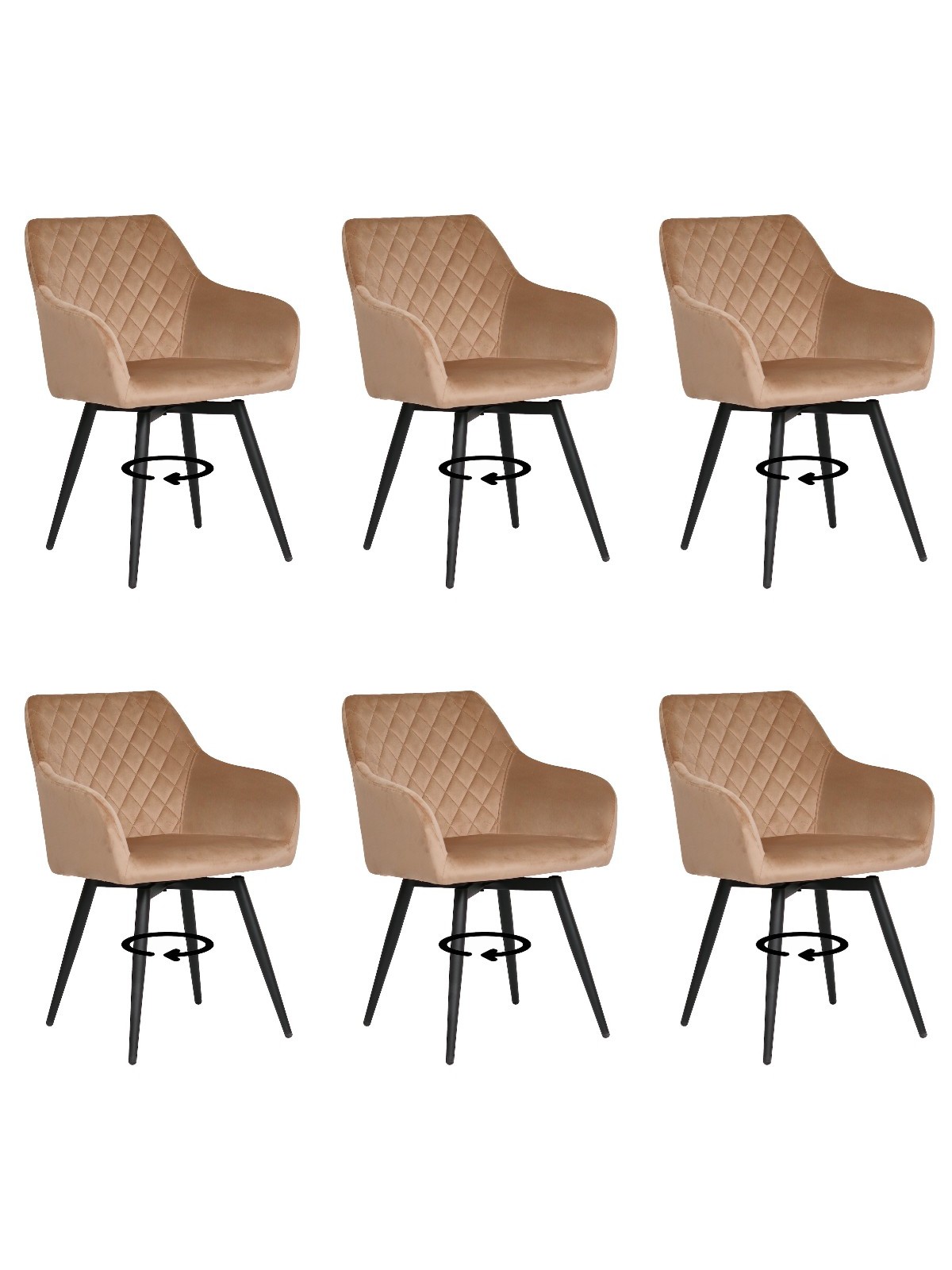 Set of 6 CARLO-SWI Swivel Quilted Velvet Dining Chair with Diamond ...