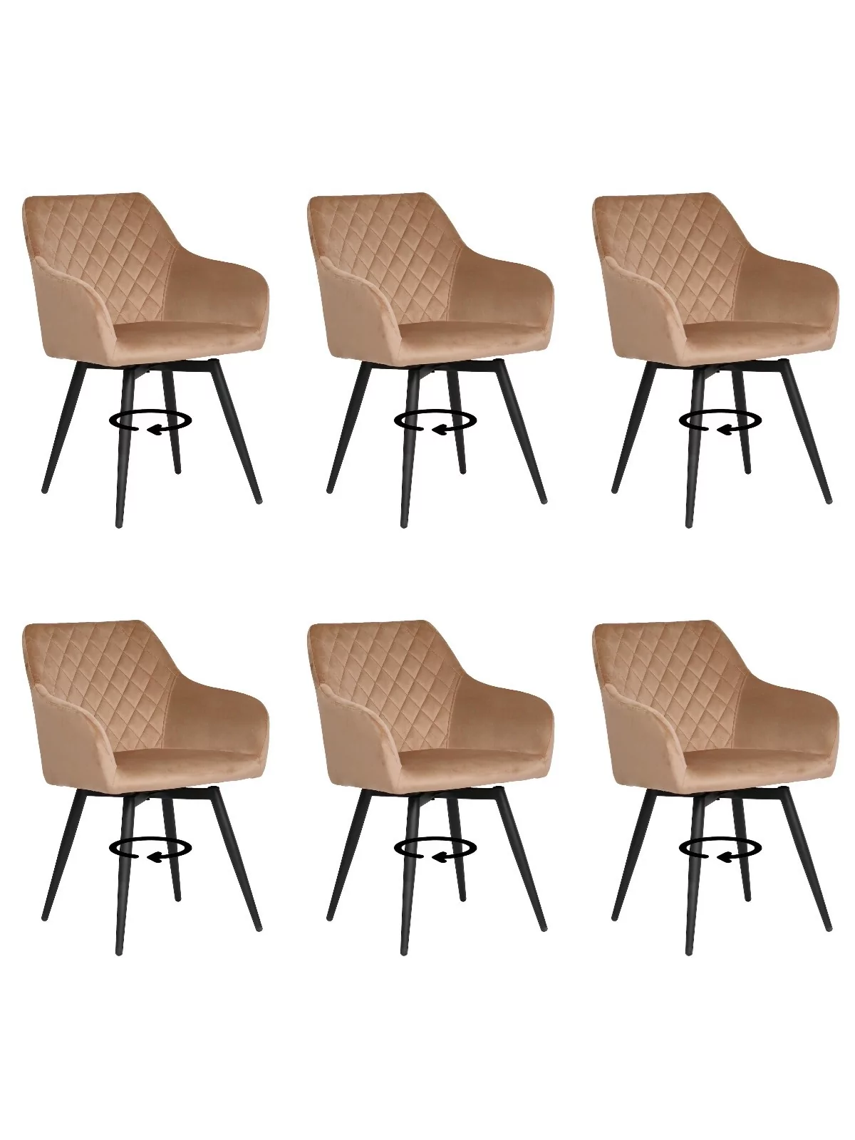 Set of 6 CARLO-SWI Swivel Quilted Velvet Dining Chair with Diamond ...
