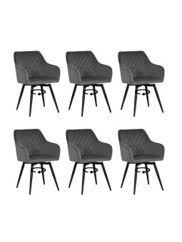 Set of 6 CARLO-SWI Swivel Quilted Velvet Dining Chair with Diamond ...