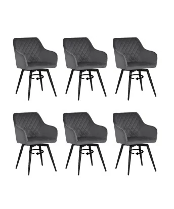 Set of 6 CARLO-SWI Swivel Quilted Velvet Dining Chair with Diamond ...