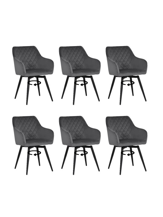 Set of 6 CARLO-SWI Swivel Quilted Velvet Dining Chair with Diamond ...