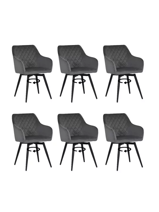 Set of 6 CARLO-SWI Swivel Quilted Velvet Dining Chair with Diamond ...