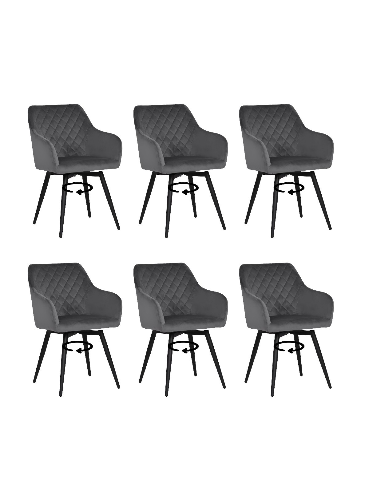 Set of 6 CARLO-SWI Swivel Quilted Velvet Dining Chair with Diamond ...