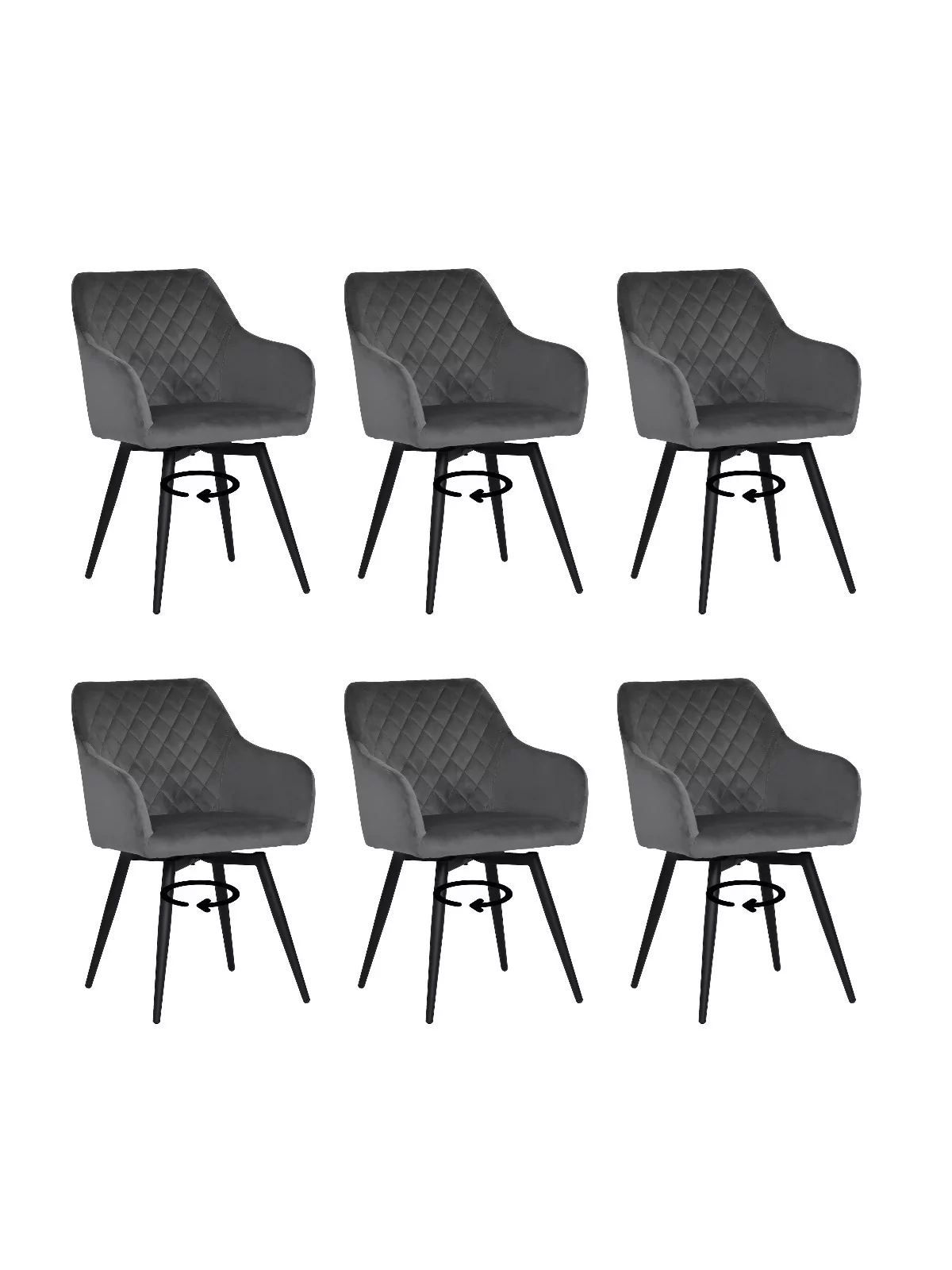 Set of 6 CARLO-SWI Swivel Quilted Velvet Dining Chair with Diamond ...