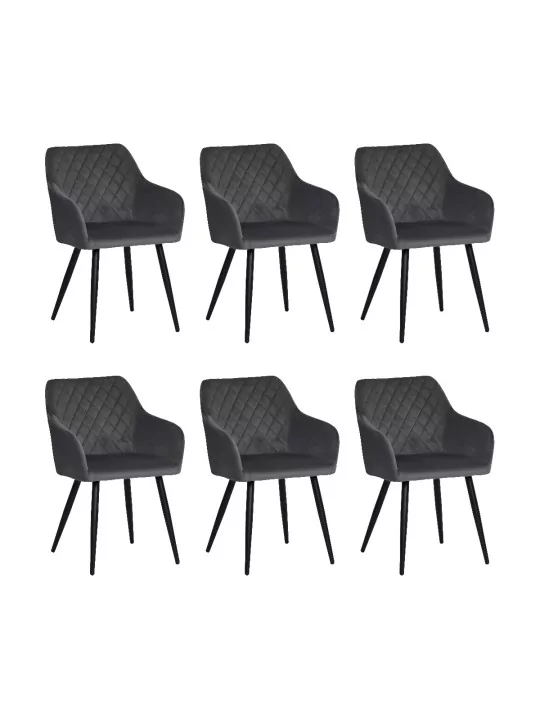 Set of 6 FLINDY Quilted Velvet Dining Chair with Diamond Pattern