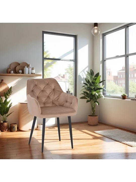 Lot de 4 MARIO Fauteuil en Velours Capitonné au Style Contemporain ...