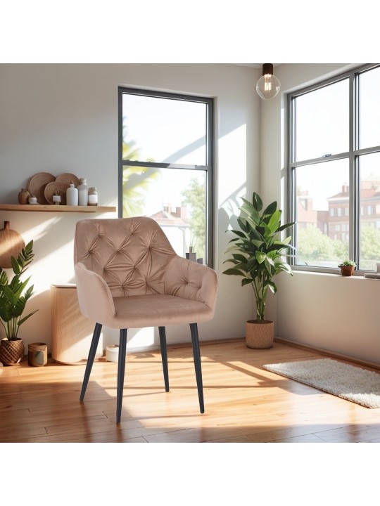 Lot de 4 MARIO Fauteuil en Velours Capitonné au Style Contemporain ...