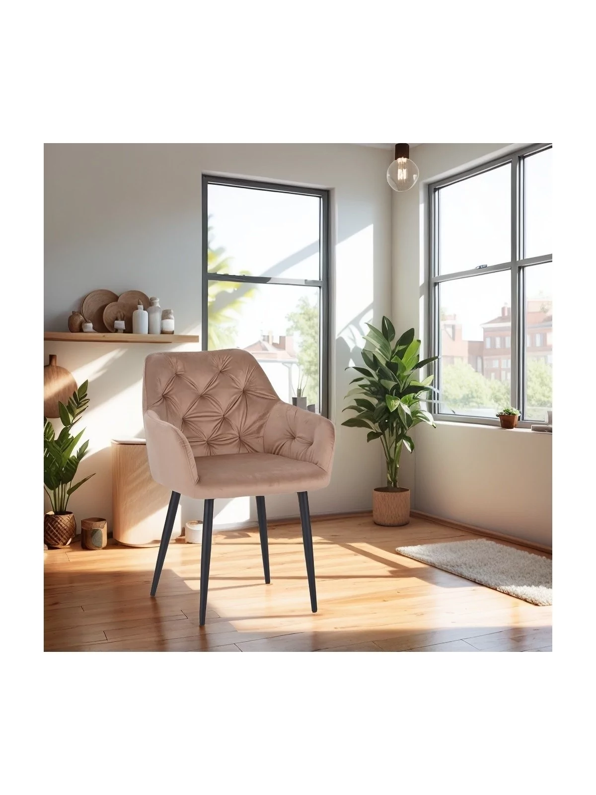 Lot de 4 MARIO Fauteuil en Velours Capitonné au Style Contemporain ...