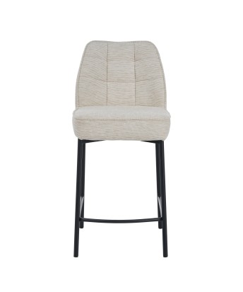 Minimalist Linen-Look Fabric Stool with Black Metal Frame