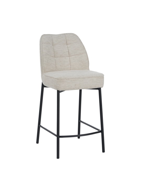 Minimalist Linen-Look Fabric Stool with Black Metal Frame