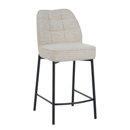 Minimalist Linen-Look Fabric Stool with Black Metal Frame